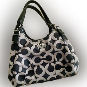 COACH Madison Maggie Op Art Grey Canvas Shoulder Bag #18765